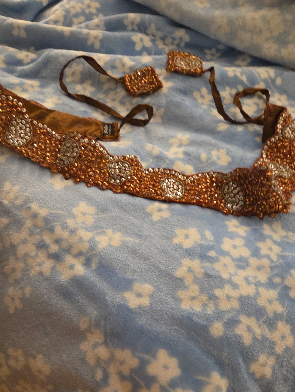 Embellished Bronze Sequin Belt with Tie Closure